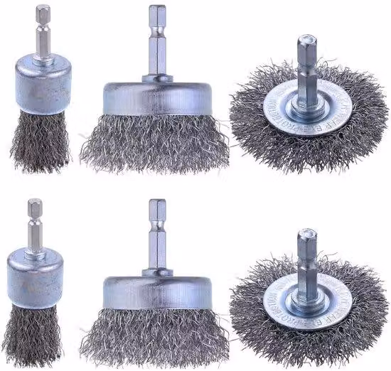 Set di spazzole metalliche grigie - Sminuzzatore - Rimozione della ruggine - Foro esagonale - 6 pezzi