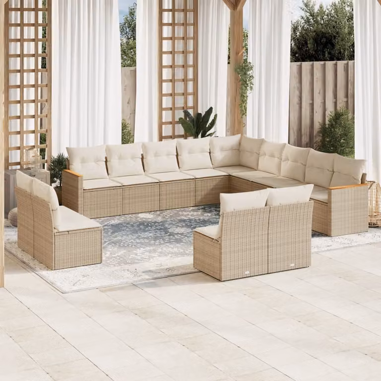 Maison Exclusive - Set Divano da Giardino 13 pz con Cuscini Beige in Polyrattan
