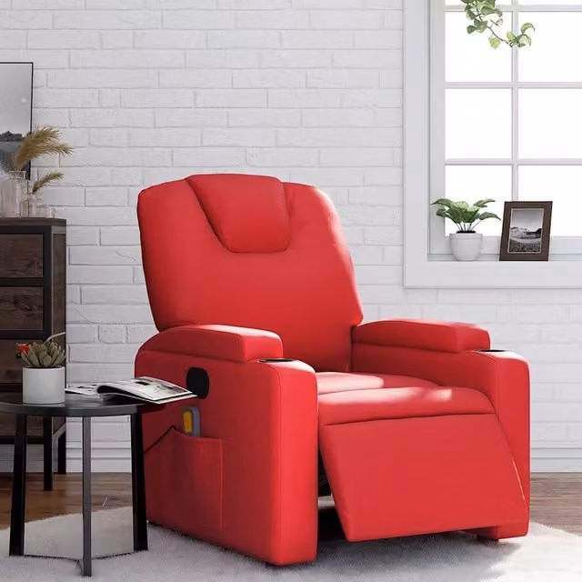 Divano Sedia-Poltrona Massaggio Elettrica Reclinabile Rosso Similpelle 491453