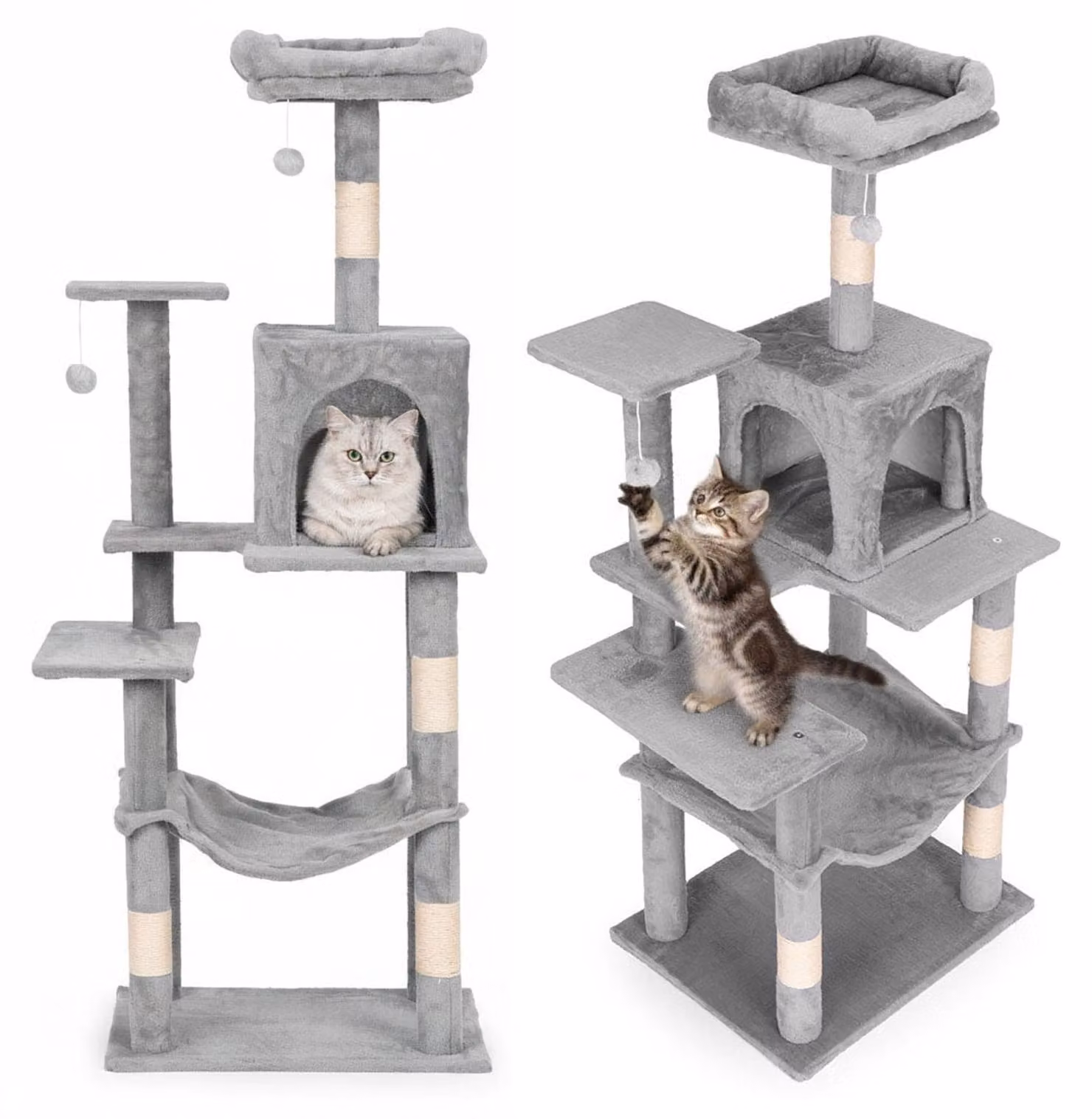Torre tiragraffi per gatti con amaca, 146 cm, grigia