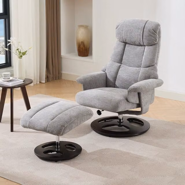 Poltrona Relax Massaggiante Reclinabile con Poggiapiedi Girevole ¨C MINIMAL ¨C Tessuto Chenille Grigio
