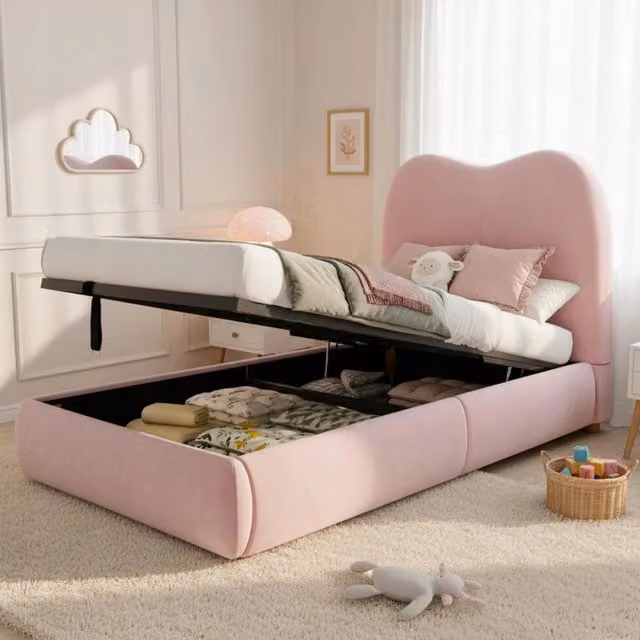 Letto imbottito 90x200 - Xylo - Struttura, meccanismo idraulico, rosa
