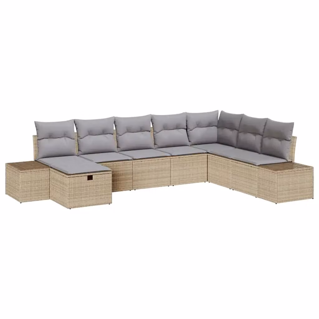 vidaXL Set Divano da Giardino 8 pz in Polyrattan Beige con Cuscini L/P/H: 55 x 62 x 69 cm – 2