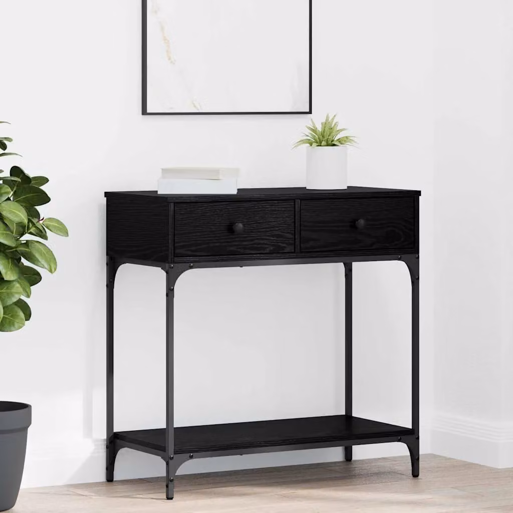 vidaXL Tavolo consolle moderno in legno e metallo nero, L 75 cm x P 34,5 cm x H 75 cm