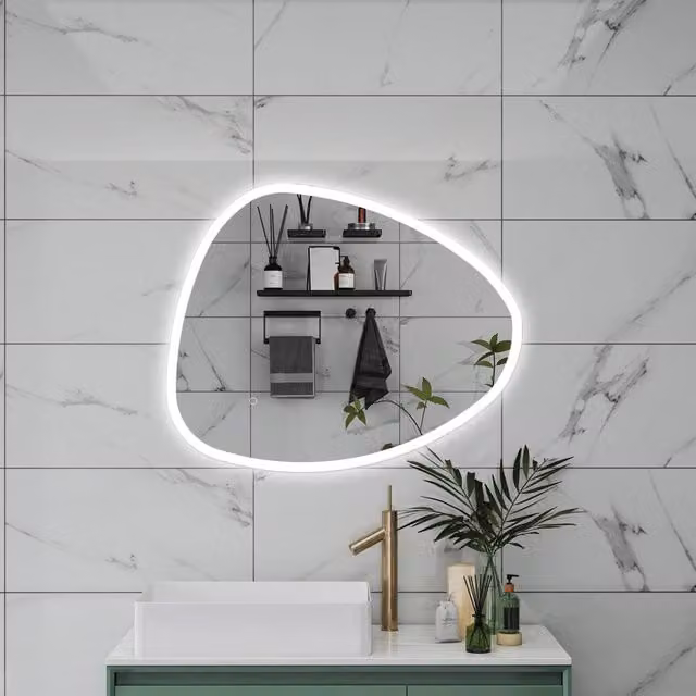 Specchio da bagno AICA rettangolare con luce LED dimmerabile, funzione memoria e antiappannamento, L: 80 cm, H: 65 cm, colore bianco