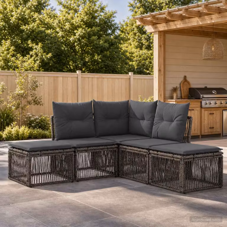 Maison Exclusive - Set da giardino composto da 5 pezzi, divano, colore grigio, realizzato in rattan sintetico