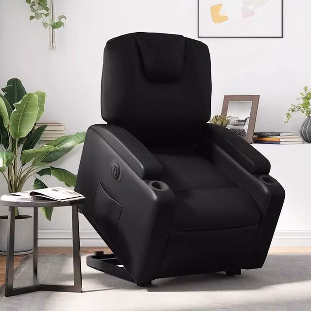 Poltrona Alzapersona Elettrica Reclinabile vidaXL in Similpelle Nera con Supporto per TV e Braccioli – 1