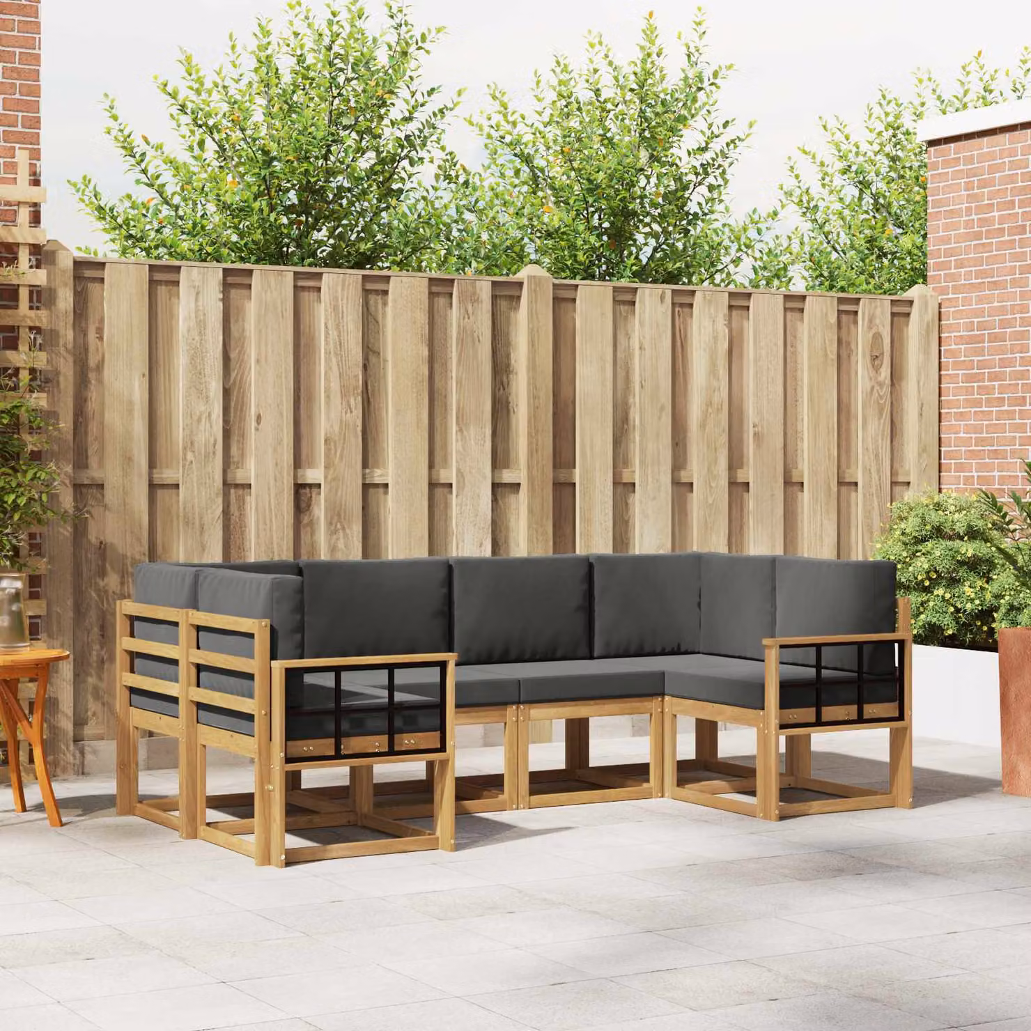 Set di divani da esterno vidaXL 6 pz in legno di acacia, Bianco e Antracite