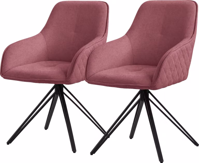 ML-Design 2x sedia da pranzo girevole, rosa antico, in tessuto intrecciato con gambe in metallo