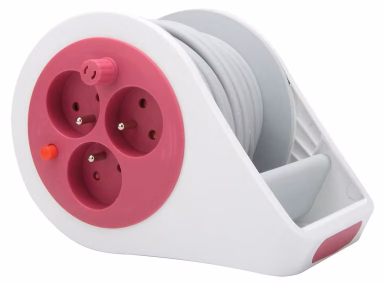 Bobina di cavo compatta, con 3 prese, 2P+T, lunghezza 7 metri, colore rosa, marca Zenitech