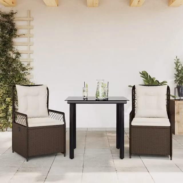 Set da Pranzo da Giardino 3pz con Cuscini in Polyrattan Marrone 3262978