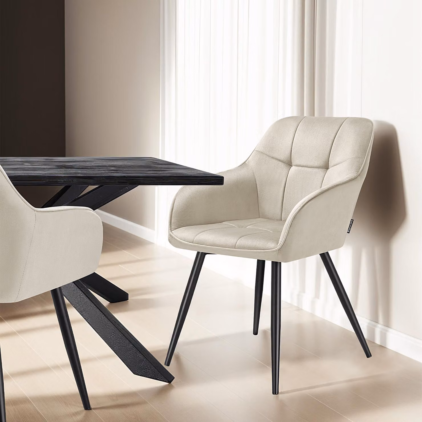 Set di 6 sedie Marilyn tectake in velluto beige e nero per sala da pranzo e cucina – 2