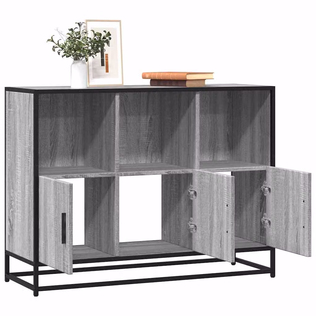 Credenza vidaXL in stile industrial, colore Grigio Sonoma, in legno multistrato e metallo, L 100 x P 35 x H 76 cm