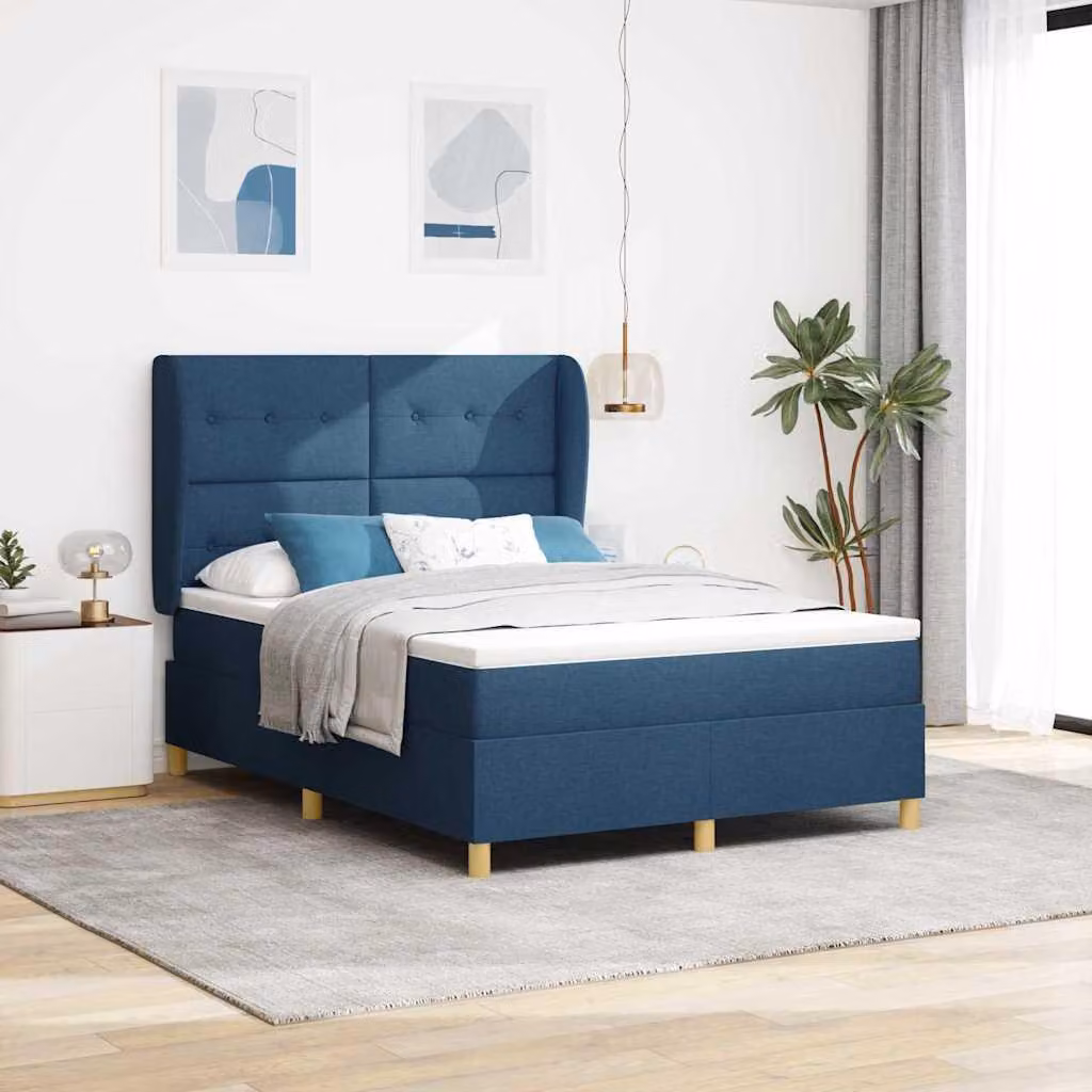 Maison Exclusive - Letto boxspring con testiera blu 200 x 140 cm in tessuto