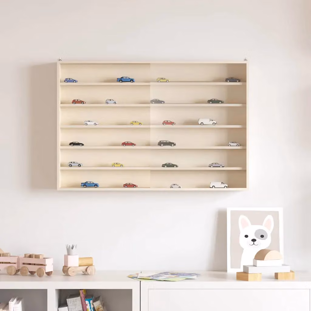 Vetrina a muro moderna vidaXL in legno beige con ante in vetro e ripiani interni L: 80 cm, P: 8,5 cm, H: 54 cm