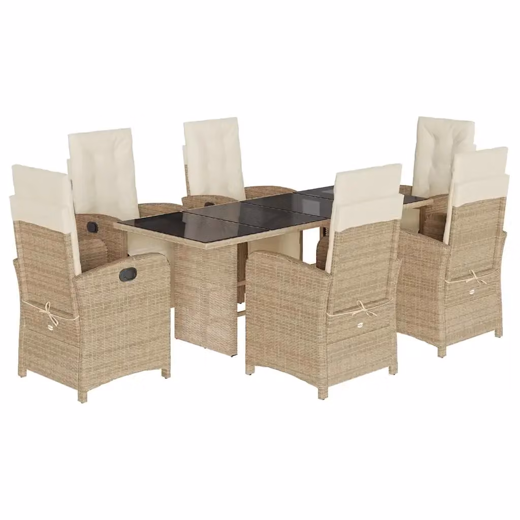 Set da Pranzo da Giardino vidaXL in Polyrattan con 7 Pezzi e Cuscini Beige – 2