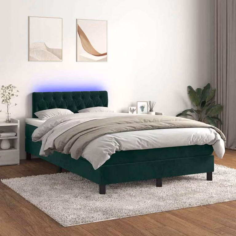 Letto Ibrido con Materasso e Illuminazione LED vidaXL in Velluto Verde Scuro L/P/H: 120 x 200 x 88 cm