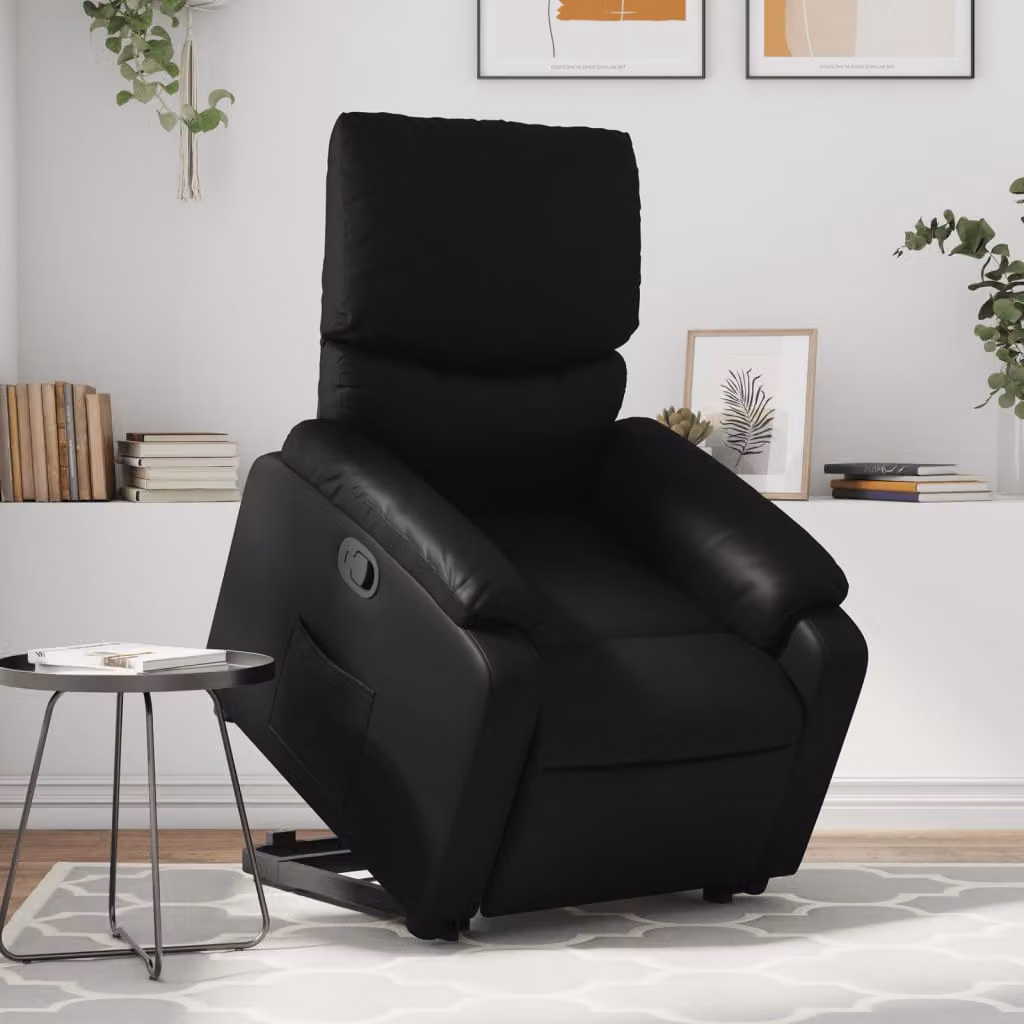 vidaXL Poltrona Alzapersona Reclinabile Nera in Similpelle con Assistenza Elettrica – 1