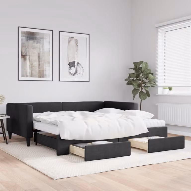 Maison Exclusive - Divano letto estraibile con cassetti, nero, 100x200 cm, tessuto