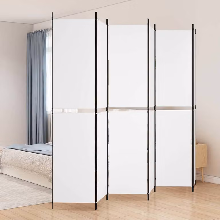 Divisorio a 4 Pannelli vidaXL Bianco in Tessuto e Metallo L: 300 cm, H: 220 cm