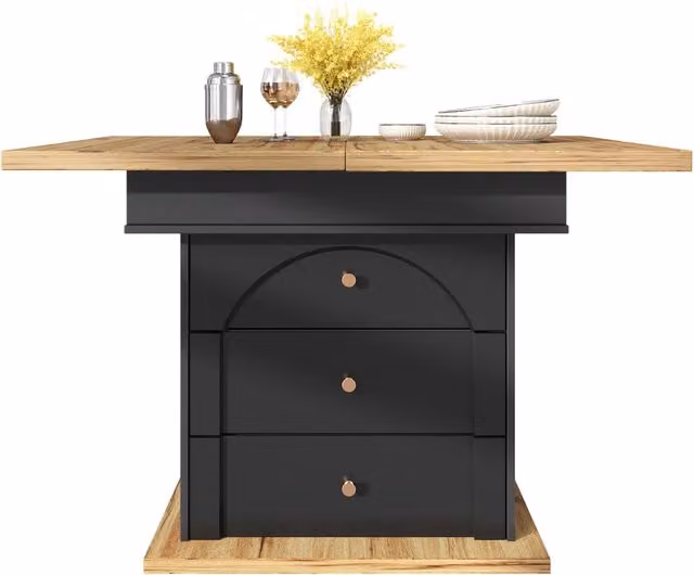Tavolo da pranzo allungabile 110-140x80 cm in MDF nero e naturale, 4-6 posti