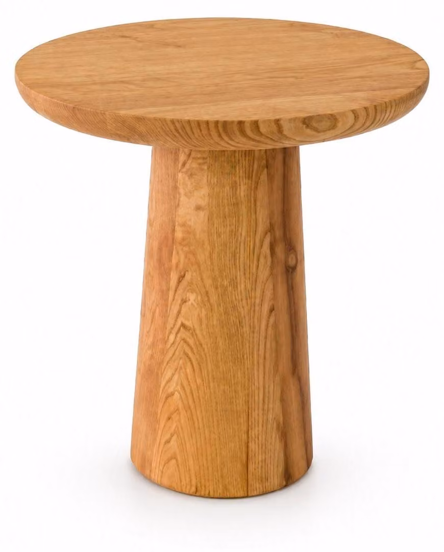 Tavolino aggiuntivo per terrazza, legno di quercia naturale, design moderno, forma rotonda, struttura massiccia