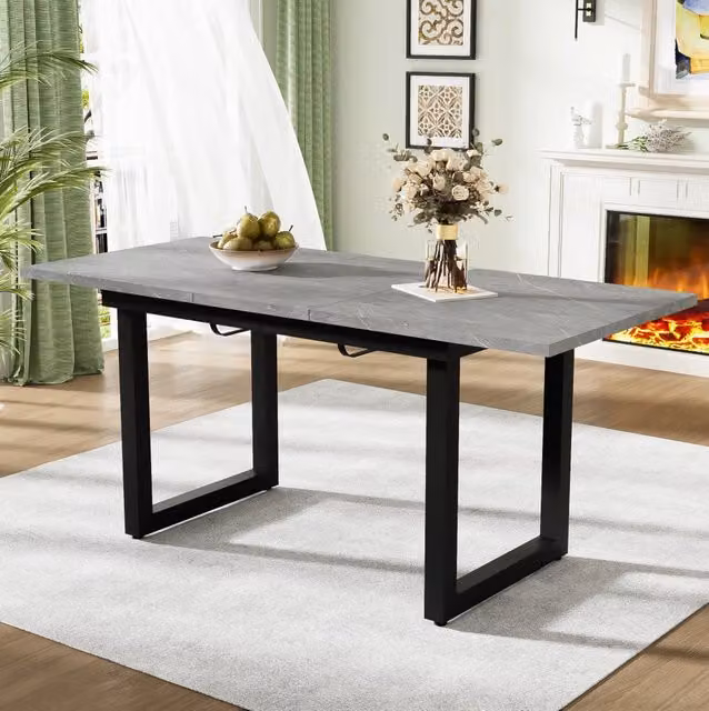 Tavolo da pranzo allungabile 140/180x80 cm in MDF effetto cemento con struttura nera in metallo