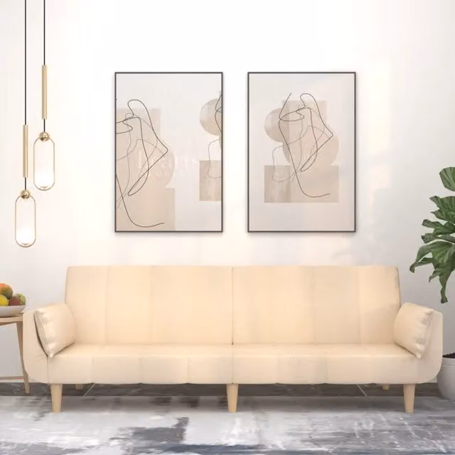 Divano Letto Click-Clack vidaXL in Tessuto Beige con Cuscini e Poggiatesta Regolabile