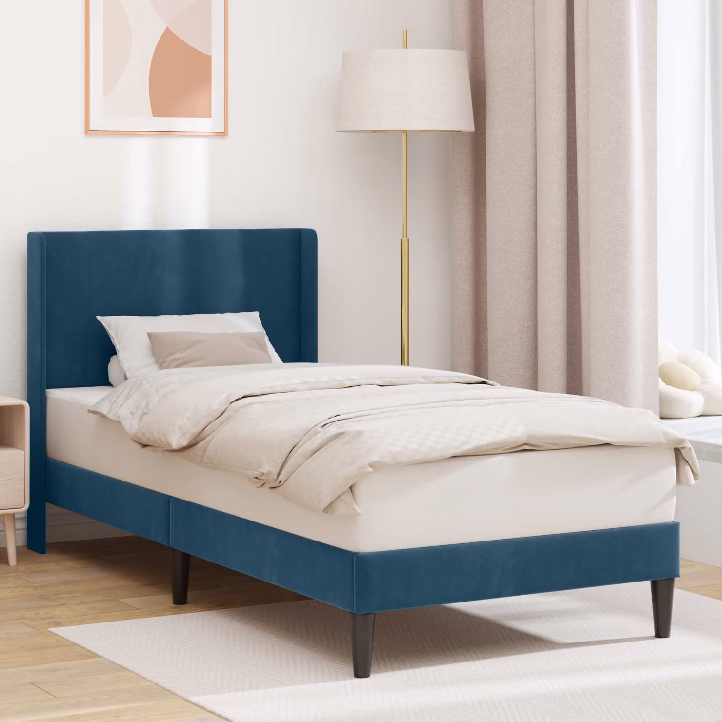 Struttura del letto con testiera vidaXL in velluto blu, L 100 x P 200 cm