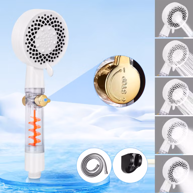 ZMH Doccia a mano con tubo flessibile da 1,5 m Soffione doccia Bianco a risparmio d'acqua con doccetta a 3 getti Supporto per soffione doccia ad alta pressione ad alta efficienza energetica