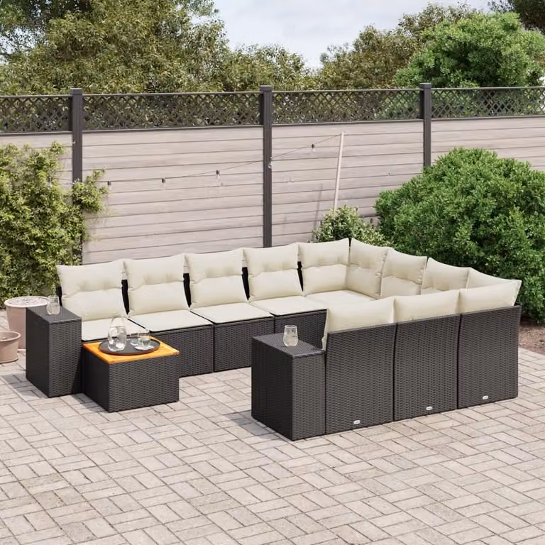 Maison Exclusive - Set Divani da Giardino 11 pz con Cuscini in Polyrattan Nero