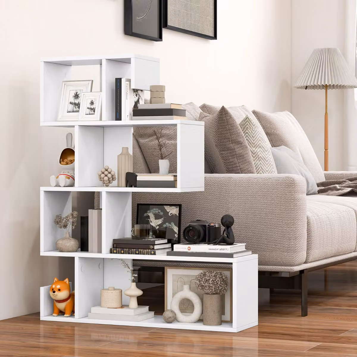 Costway Scaffale a 5 livelli con cubi aperti, Libreria geometrica moderna in MDF Bianco per soggiorno