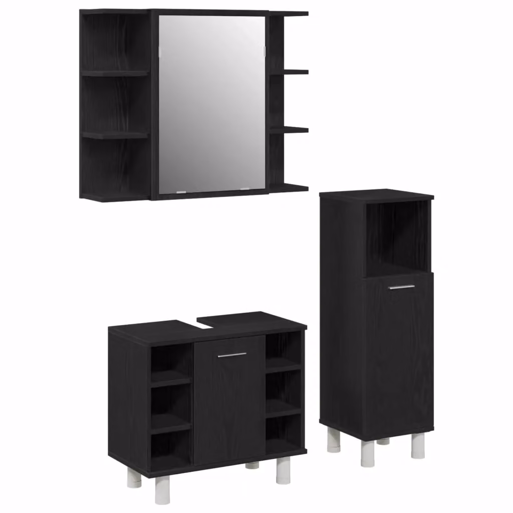Set di mobili per il bagno minimalista vidaXL in nero composto da 3 pezzi con armadietto a specchio, L/P/H: 30 x 30 x 99,5 cm – 2