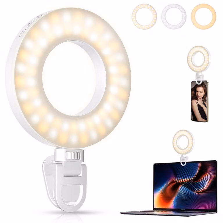 ZELURXX Lampada ad anello per selfie portatile 3 temperature di colore 4 livelli di luminosità USB ricaricabile Telefono cellulare Laptop, Nero