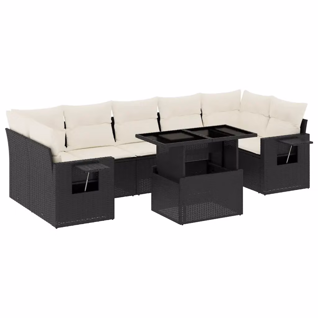 Set di divani da giardino vidaXL a forma di L in polyrattan nero con 8 pezzi e cuscini inclusi – 2