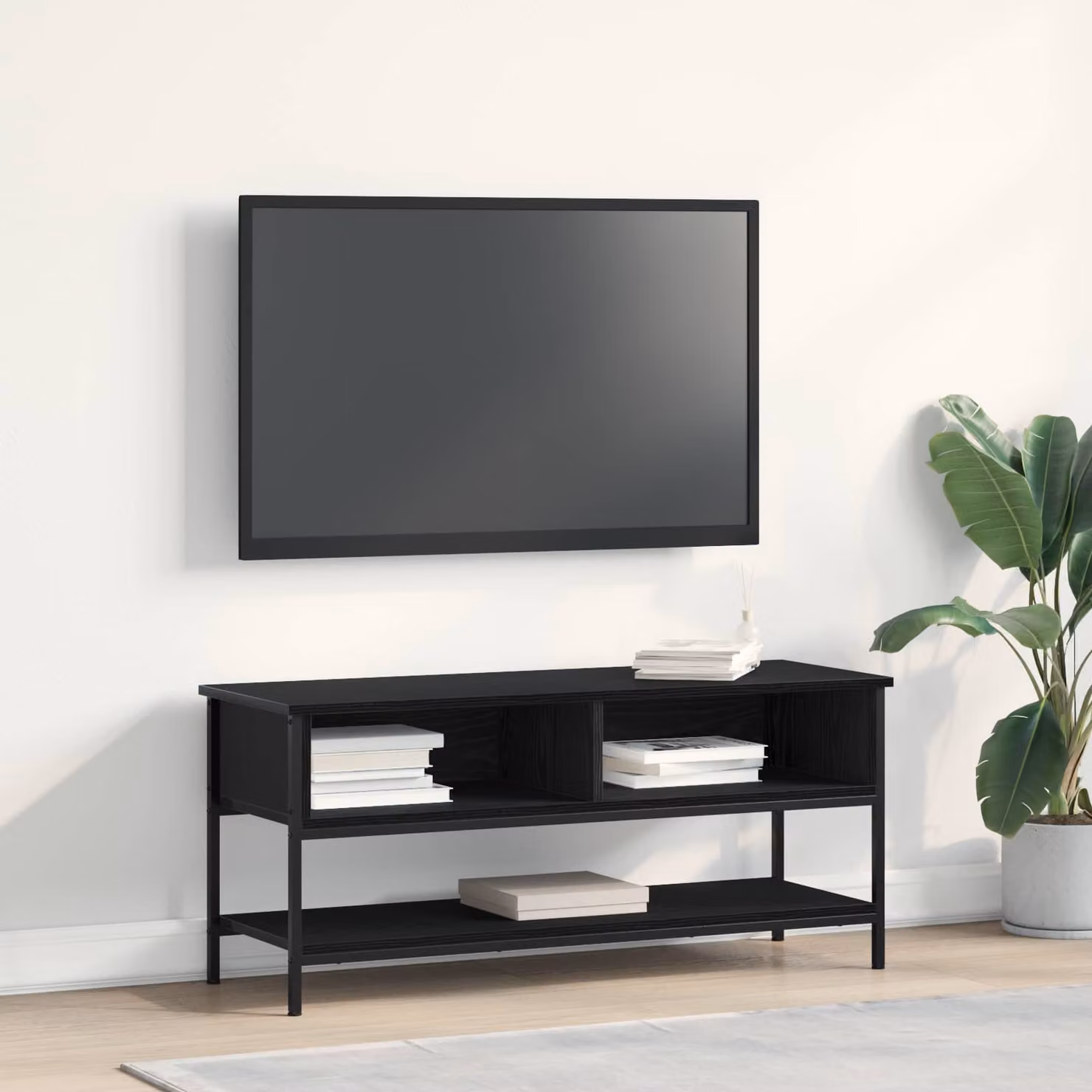 Set mobile TV moderno vidaXL in legno ingegnerizzato Rovere e Nero L: 100 cm, P: 35 cm, H: 45 cm