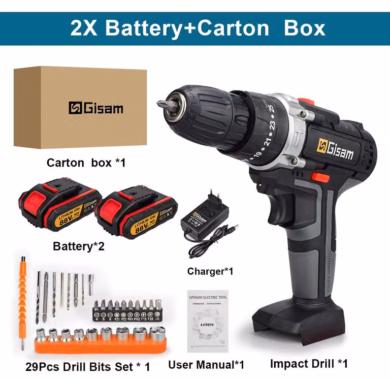 Trapano avvitatore a batteria - Trapano a batteria da 18V - Con 2 batterie agli ioni di litio - Avvitatore elettrico - 1450 giri/min - Diametro del mandrino: 10 mm - Confezione in cartone