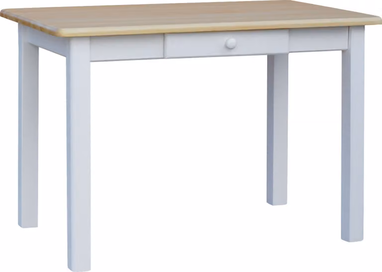 Tavolo bianco con cassetto in legno di pino massiccio con piano laccato 90 x 60 cm