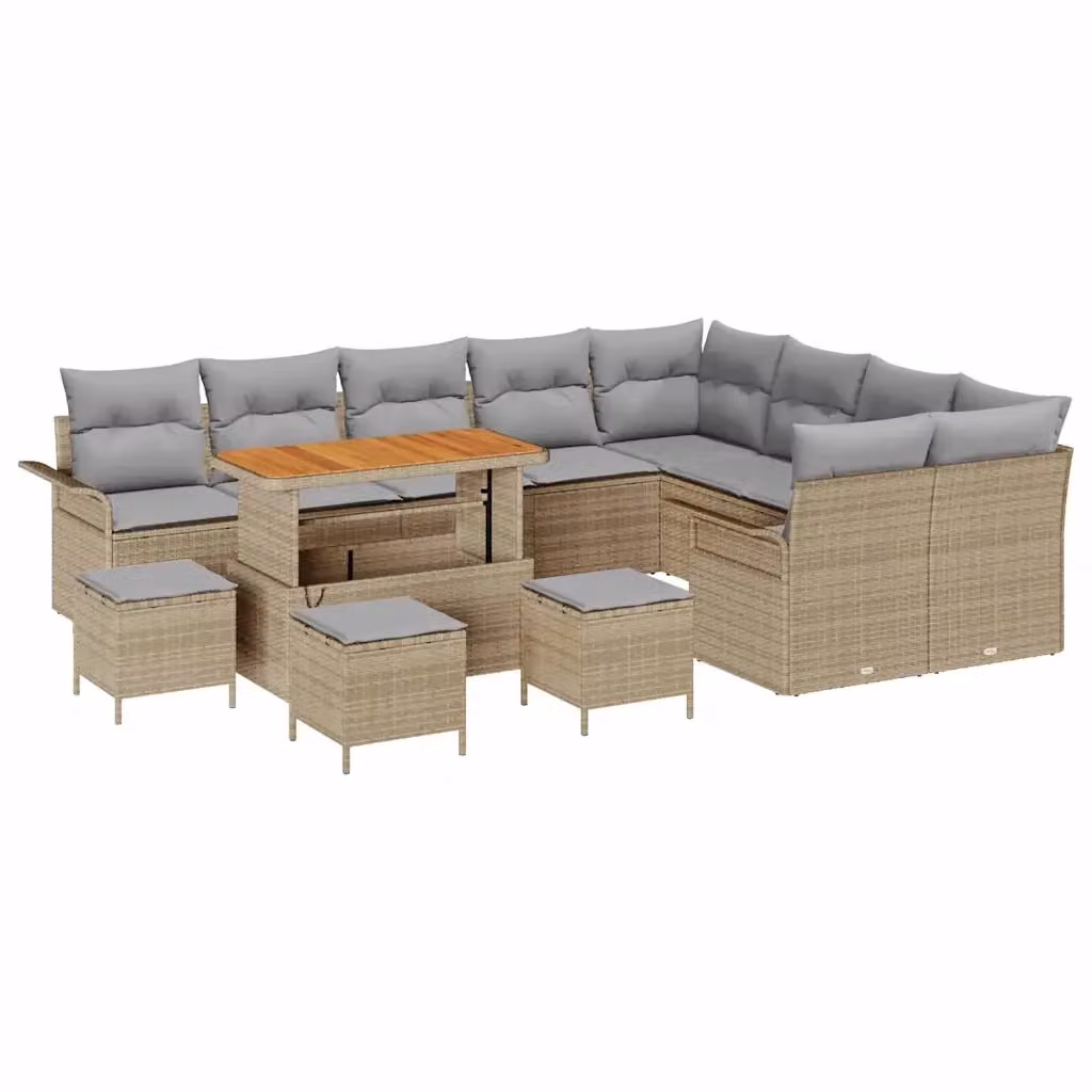 Set Divano da Giardino Moderno vidaXL in Polyrattan e Legno di Acacia, 13 Pezzi, Beige – 2