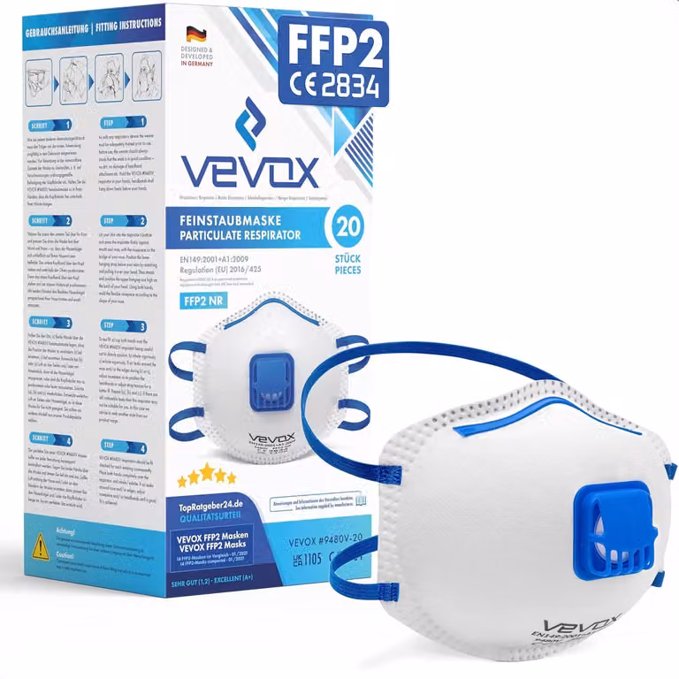 Maschera VEVOX® FFP2 con valvola - set da 5, 10 o 20 - maschera antipolvere - respiratore - maschera antipolvere - maschera per polveri sottili - protezione respiratoria