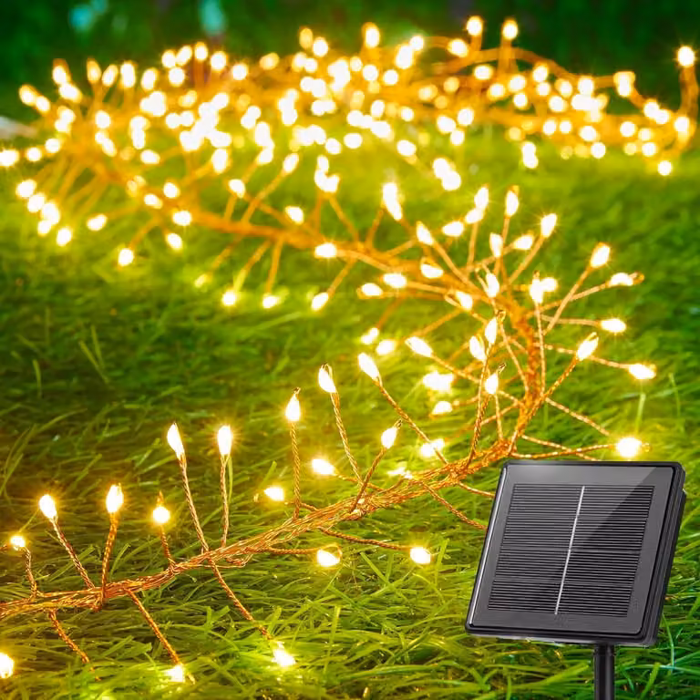 Catena luminosa solare, 3 metri, 100 LED, luce bianco caldo, 8 modalità, grado di protezione IP65
