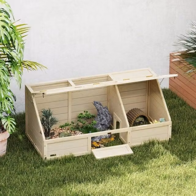 Recinto per tartarughe da esterno in legno naturale 120 x 55 cm