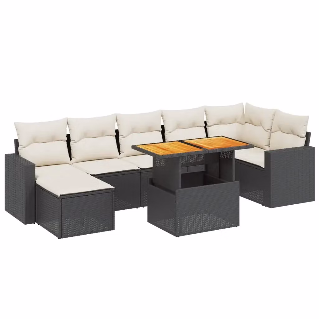 vidaXL Set Divani da Giardino a L con Cuscini 8 pz in Polyrattan Nero e Bianco – 2