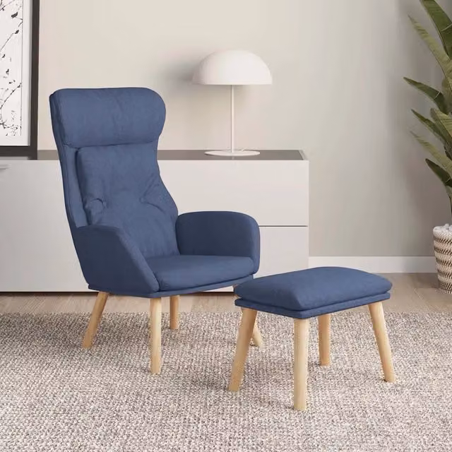 Divano Sedia-Poltrona Relax con Poggiapiedi Blu in Tessuto 884324