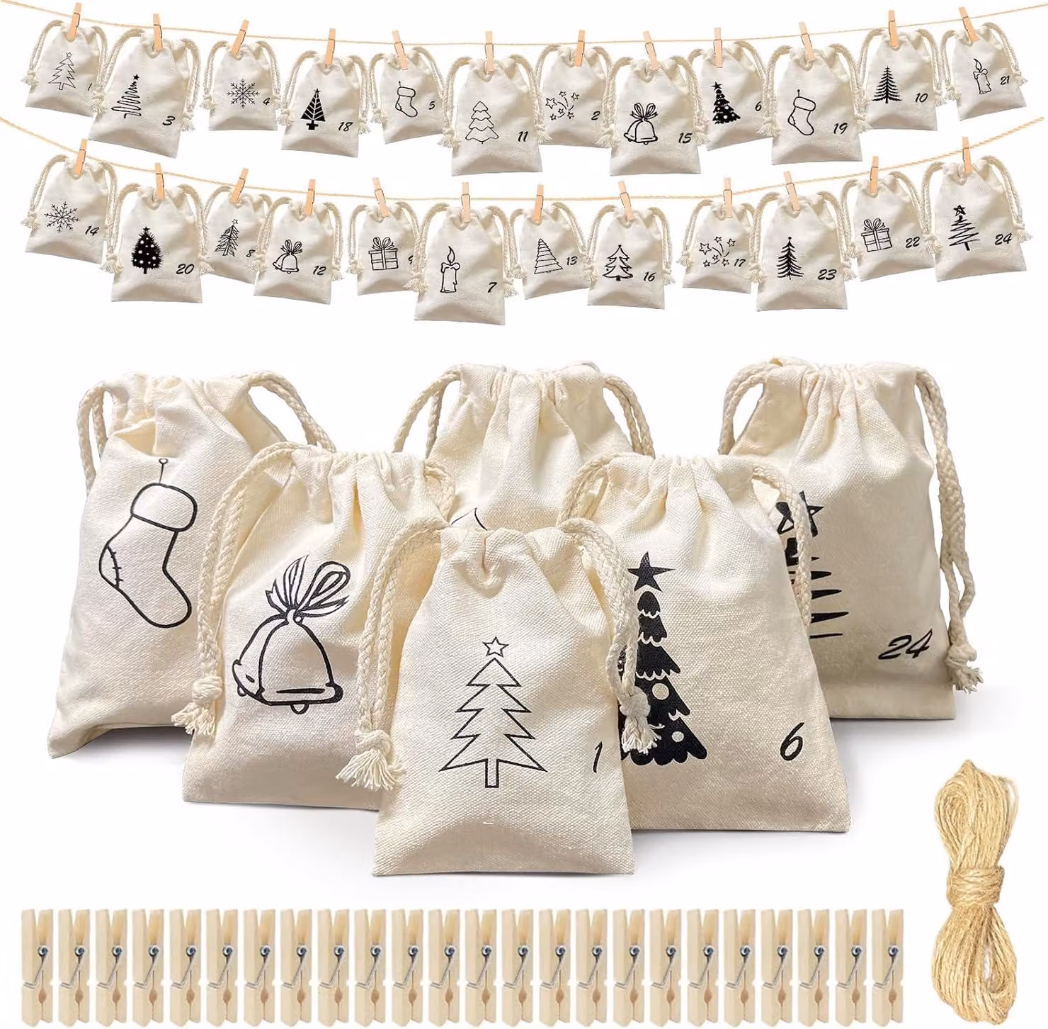 Calendario dell'Avvento da riempire - XXL in tessuto - Calendario dell'Avvento da appendere - Parete - 71 x 123 cm - Calendario di Natale da riempire - Calendario di Natale
