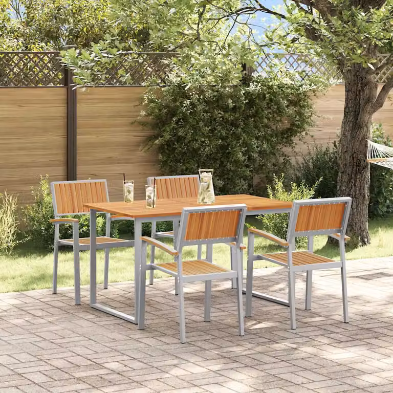 Set da Pranzo per Giardino e Terrazzo vidaXL in Legno di Acacia Grigio, 5 Pezzi