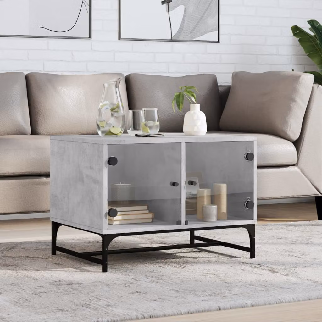 Maison Exclusive - Tavolino con ante in vetro, colore grigio cemento, dimensioni 68,5 x 50 x 50 cm
