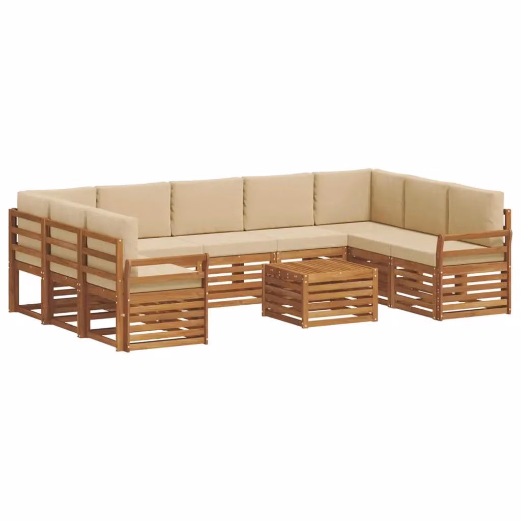 Set di divani da esterno a forma di U vidaXL in legno di acacia con tavolino da caffè e cuscini, colore beige e marrone – 2