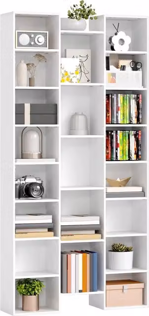 Libreria Moderna DESIGN IN in Legno e MDF Bianca con Ripiani Regolabili e Pannello Posteriore, Altezza: 181 cm