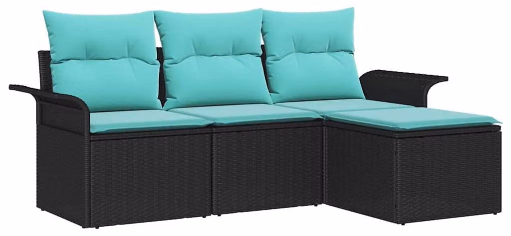 Set Divano da Giardino con cuscino 4 pcs Nero polyrattan